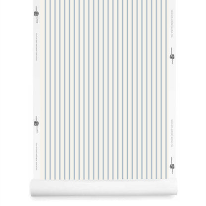 light blue and white ticking stripe wallpaper roll – Seaview and Soft Cream