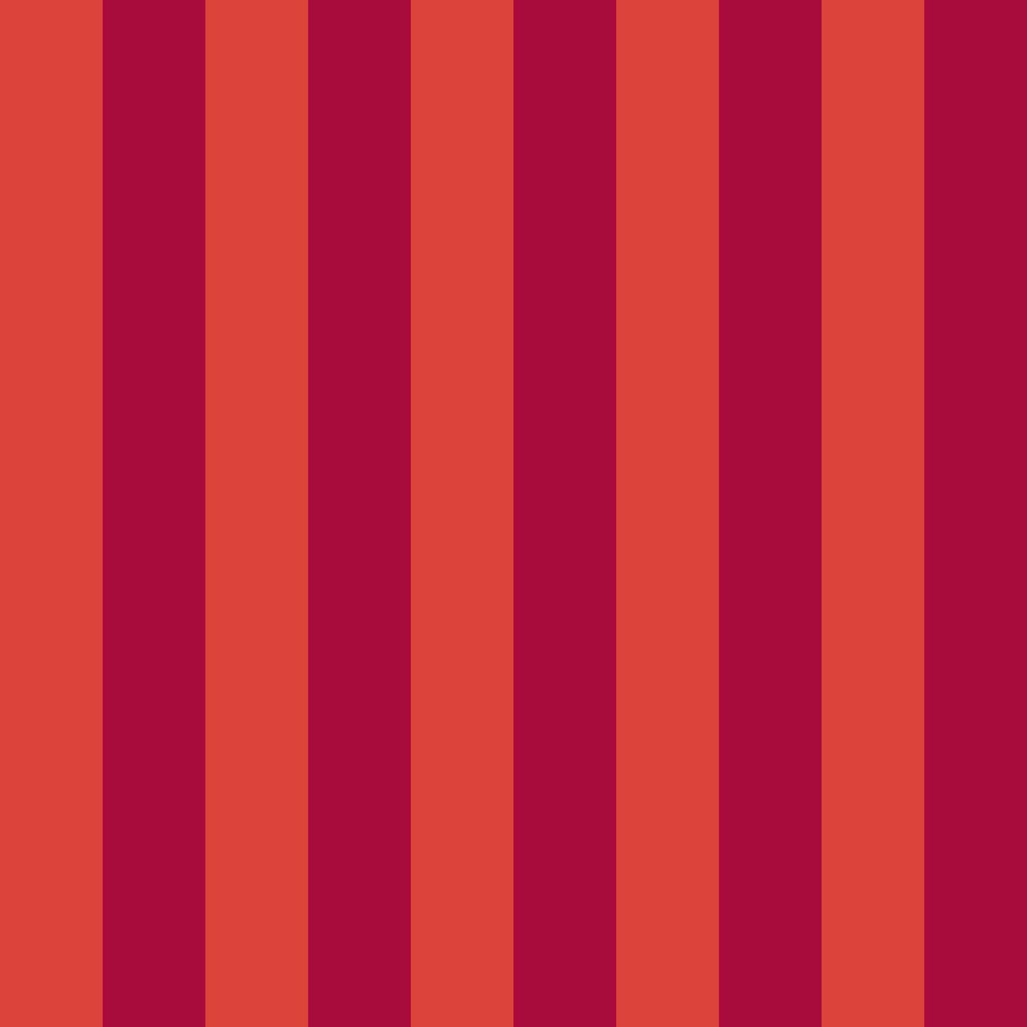 Alegre bright red cabana stripe wallpaper pattern showing medium-scale vertical stripes in two red tones