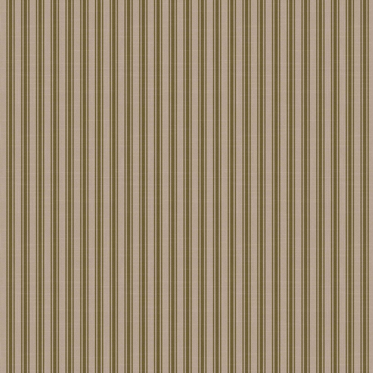 Meadowbrook wallpaper detail – mushroom and chocolate ticking stripes with linen overlay