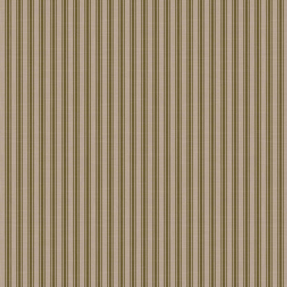 Meadowbrook wallpaper detail – mushroom and chocolate ticking stripes with linen overlay