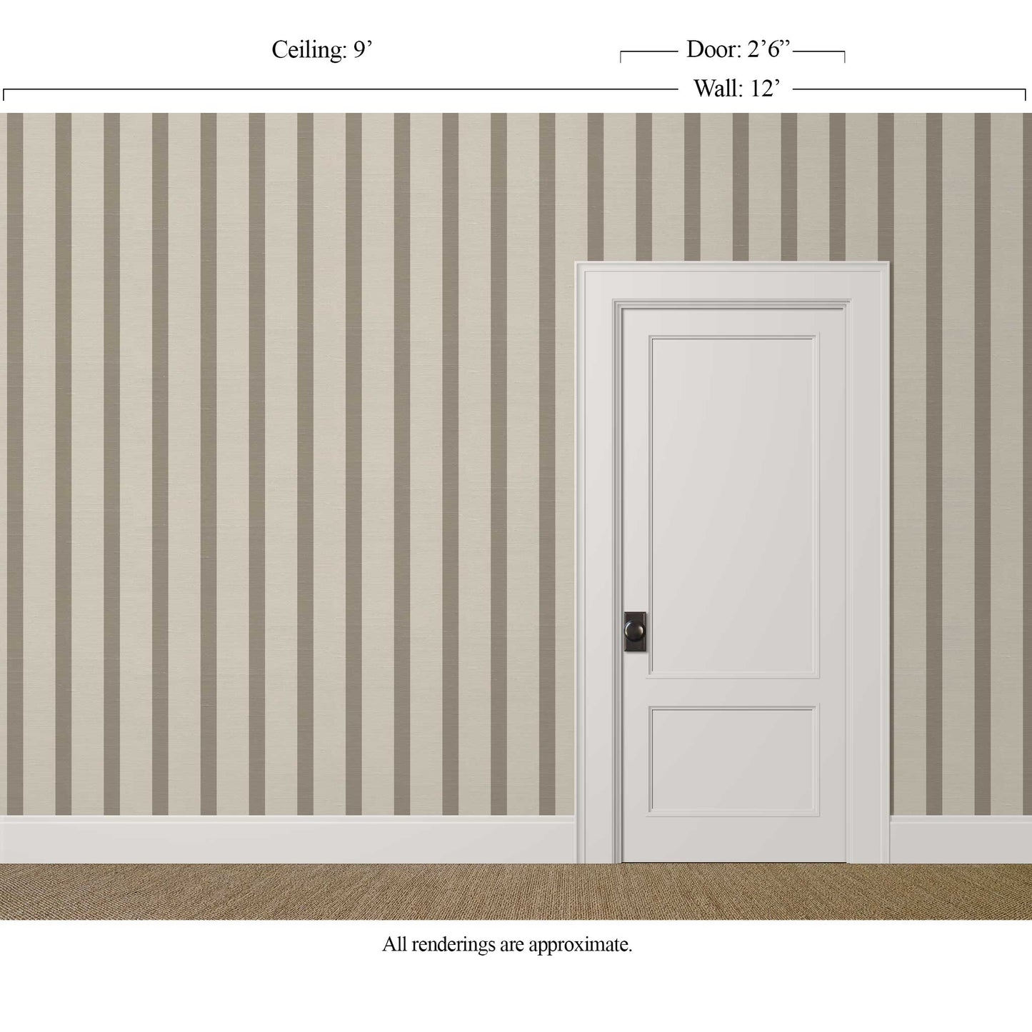 Vertical brown and beige striped wallpaper with silk finish in a calm, tailored living room