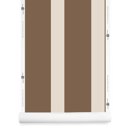 Brown and cream wide striped wallpaper roll with flat finish – Marquette