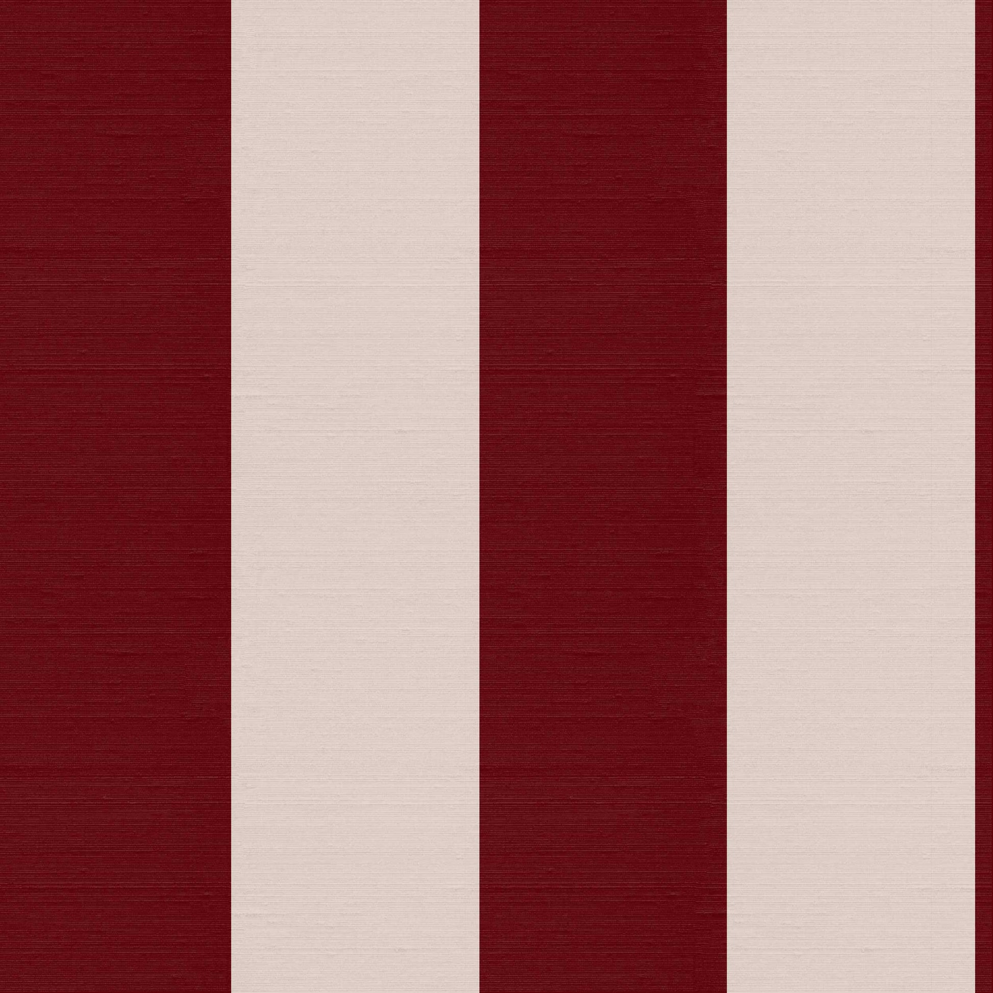 Emerson Plum and Roux burgundy and cream stripe wallpaper pattern showing wide vertical stripes and silk texture