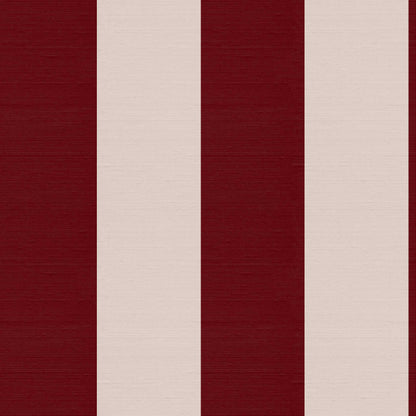 Emerson Plum and Roux burgundy and cream stripe wallpaper pattern showing wide vertical stripes and silk texture