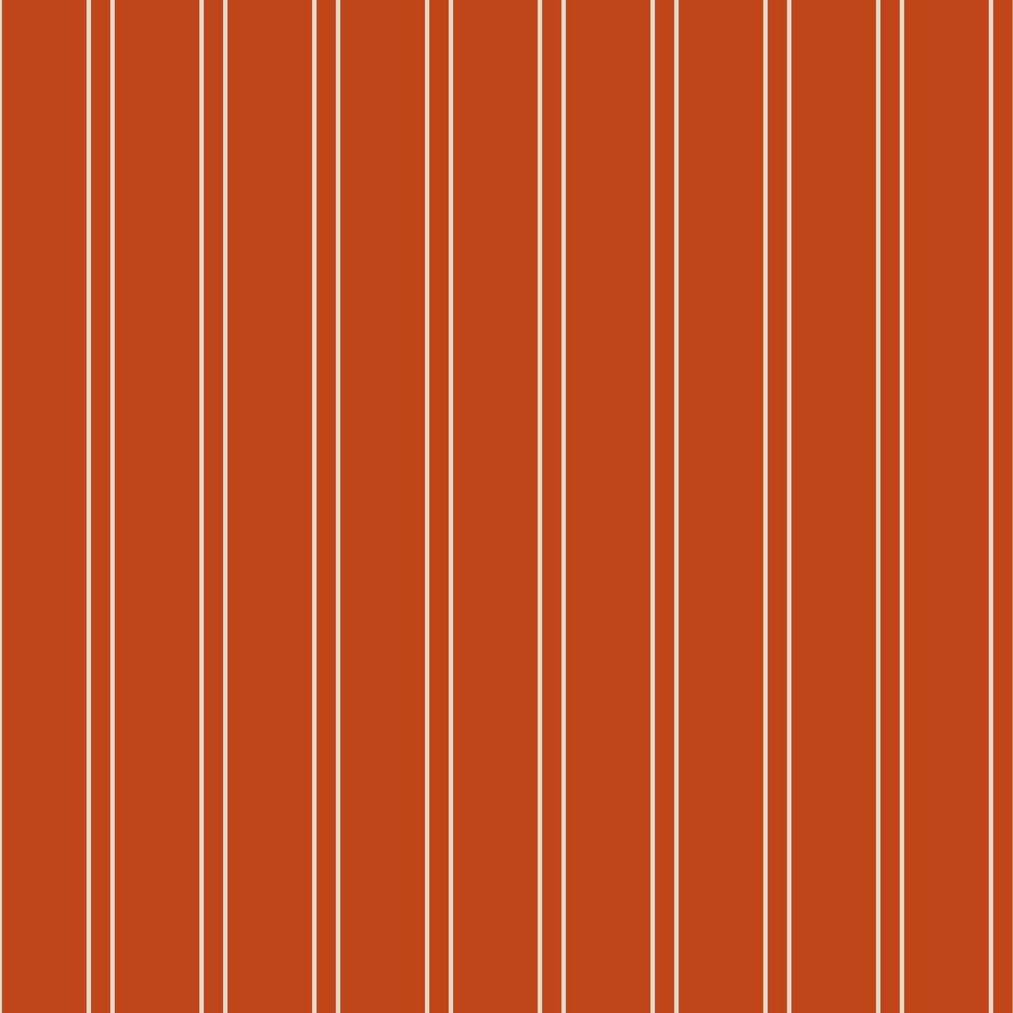 Lachman wallpaper detail – burnt orange and ivory double pinstripes on smooth finish