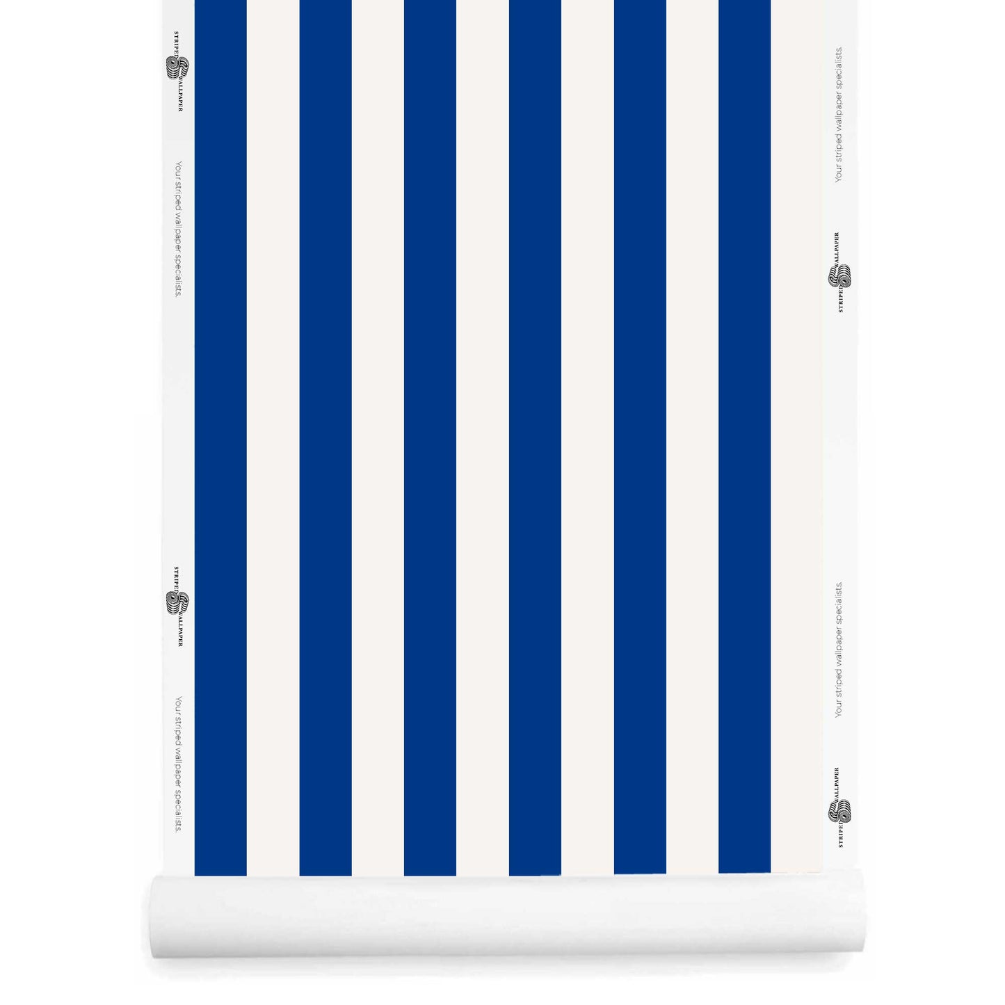Cobalt blue and white striped wallpaper roll – classic 2-inch stripe