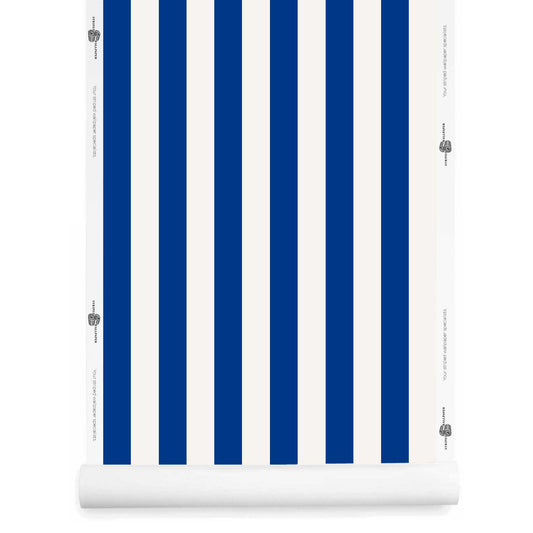 Cobalt blue and white striped wallpaper roll – classic 2-inch stripe
