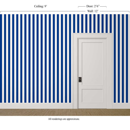 Cobalt blue striped wallpaper has a contemporary, art inspired feel 