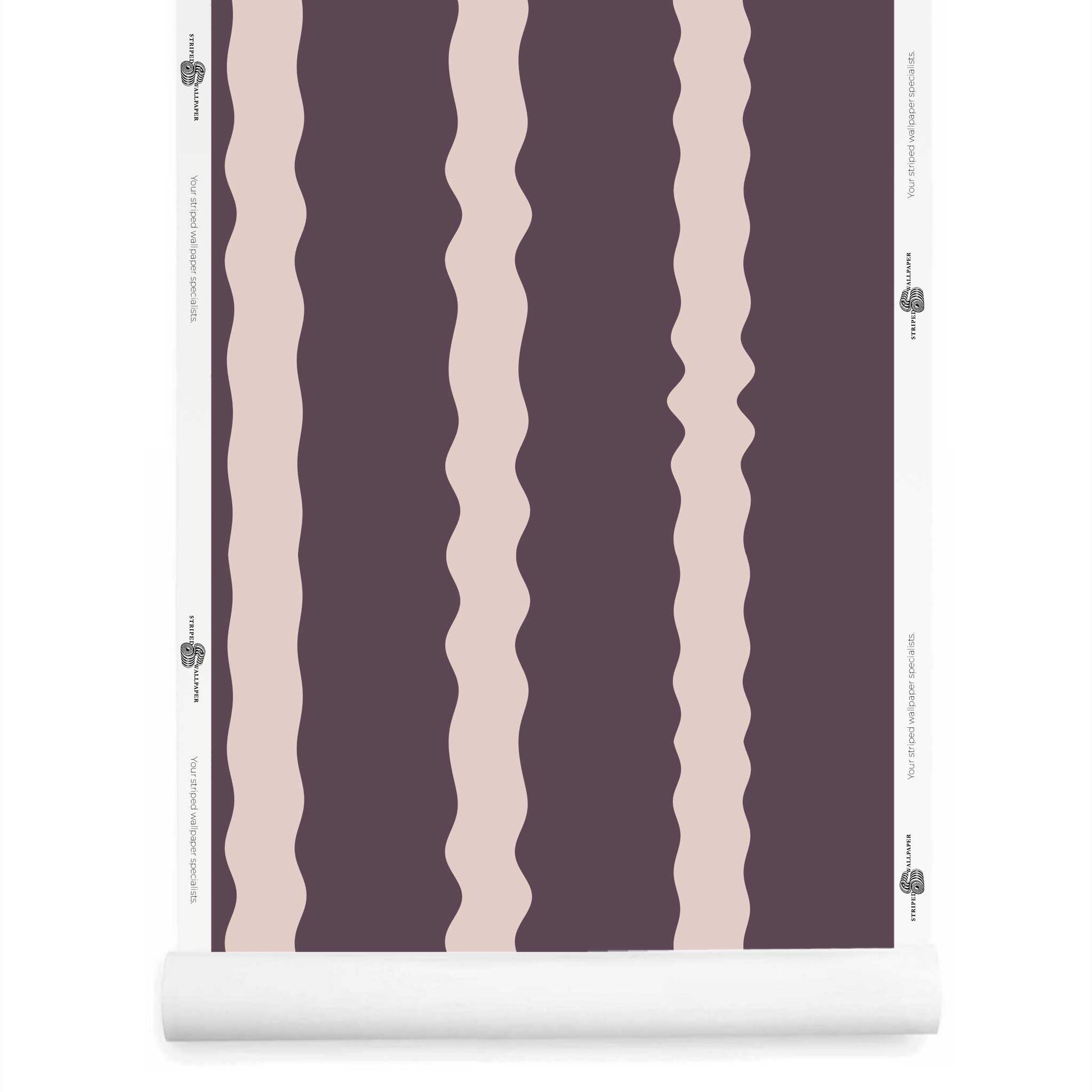 Dusty purple striped wallpaper with wavy stripes roll – Maiden Hush Billow
