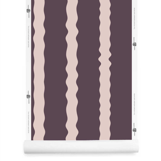 Dusty purple striped wallpaper with wavy stripes roll – Maiden Hush Billow