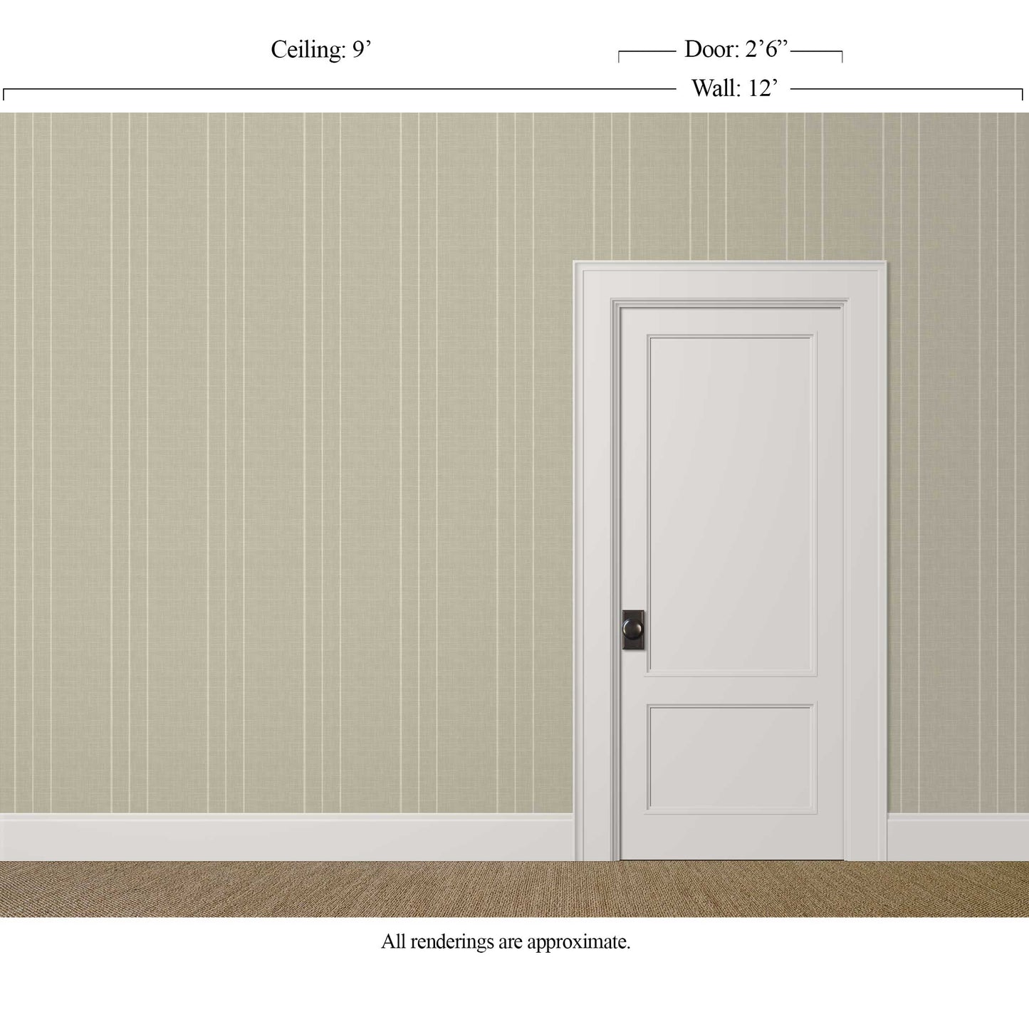 Ecru and beige pinstriped wallpaper with linen finish in a lived-in, understated interior