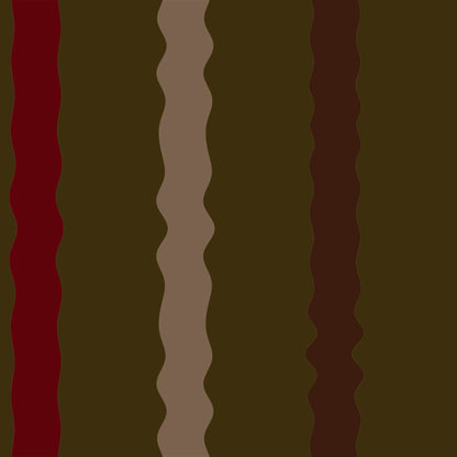Wavy striped wallpaper pattern in espresso brown, burgundy red, and beige