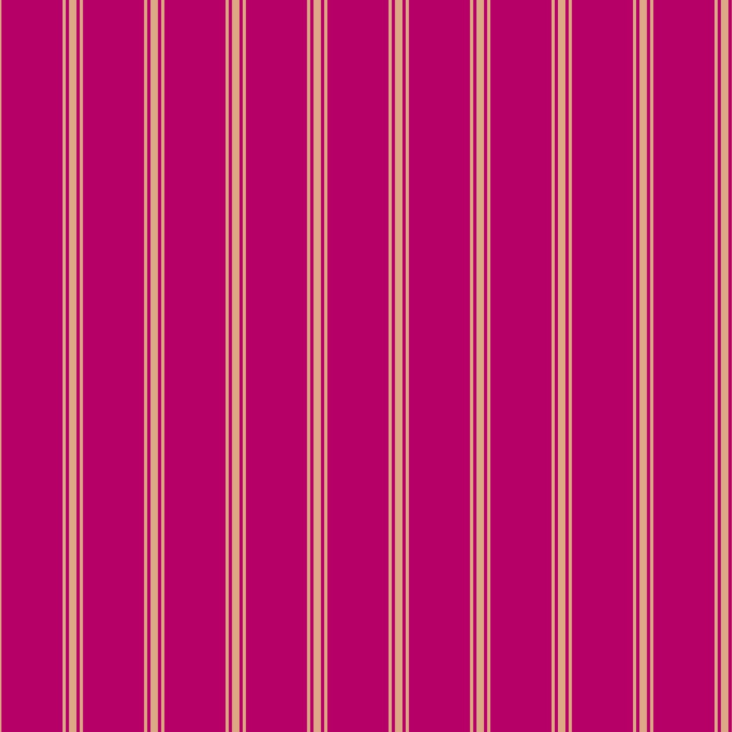 narrow fuchsia and wheat ticking stripe wallpaper pattern close-up