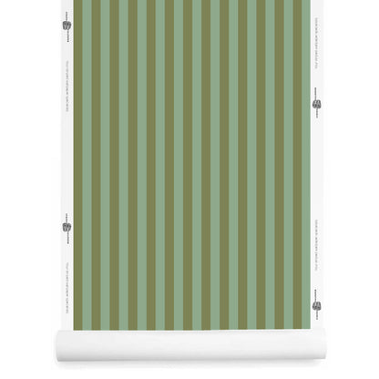 Green Parisian striped wallpaper roll – Laurice thin stripe pattern