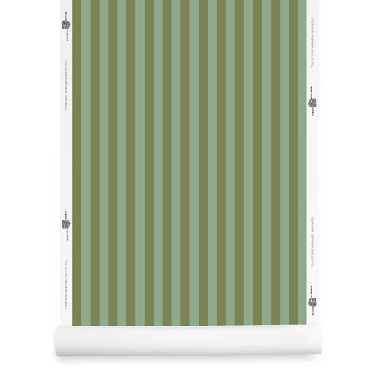 Green Parisian striped wallpaper roll – Laurice thin stripe pattern