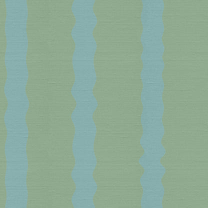 Green and Blue Wavy Striped Wallpaper Pattern – Maiden Celadon Eucalyptus