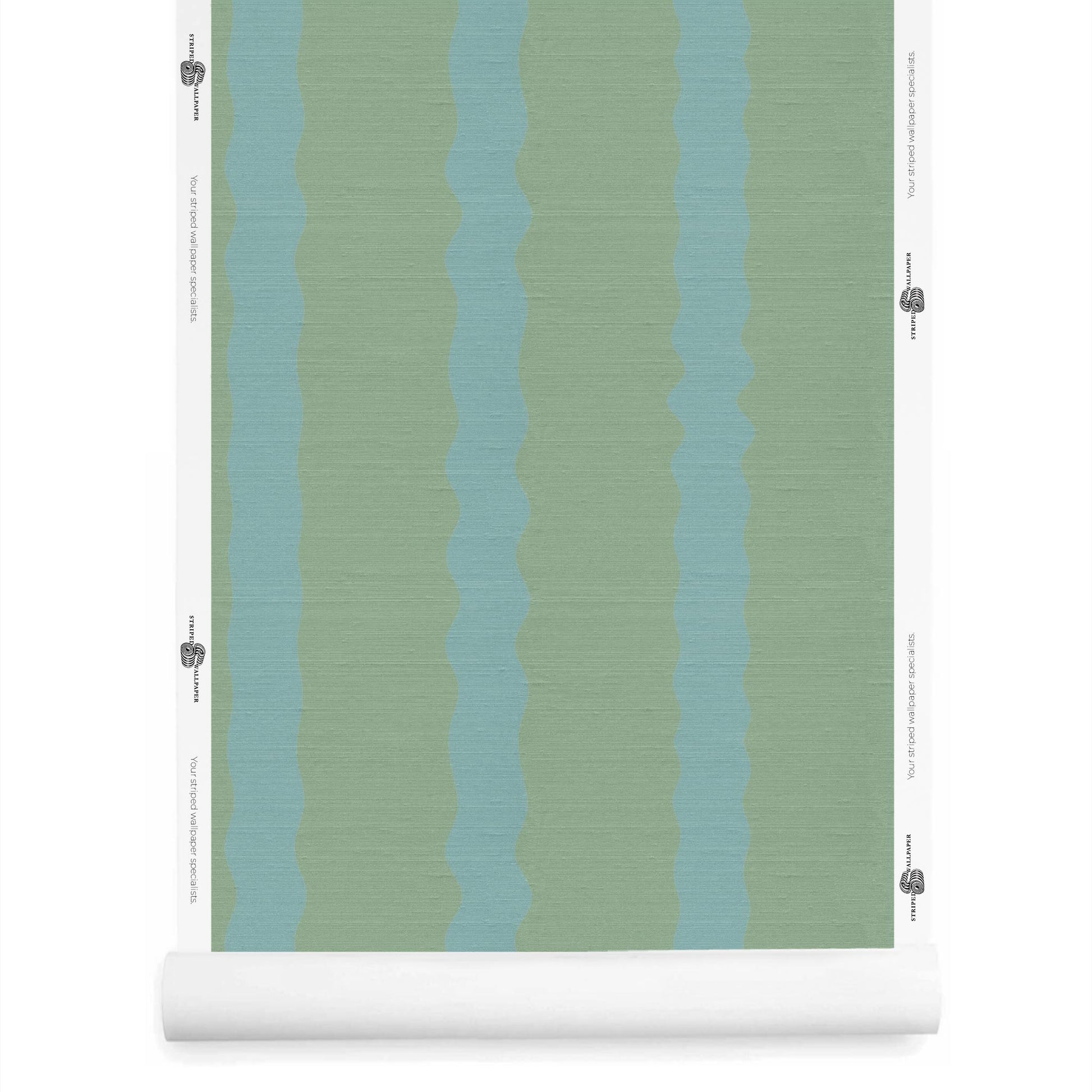 Roll of Green and Blue Wavy Striped Wallpaper – Maiden Celadon Eucalyptus