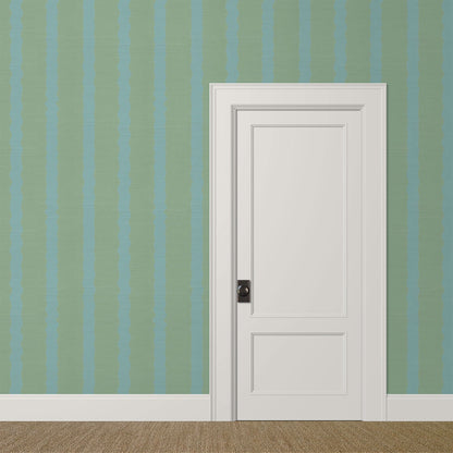 Room with Green and Blue Wavy Striped Wallpaper – Maiden Celadon Eucalyptus