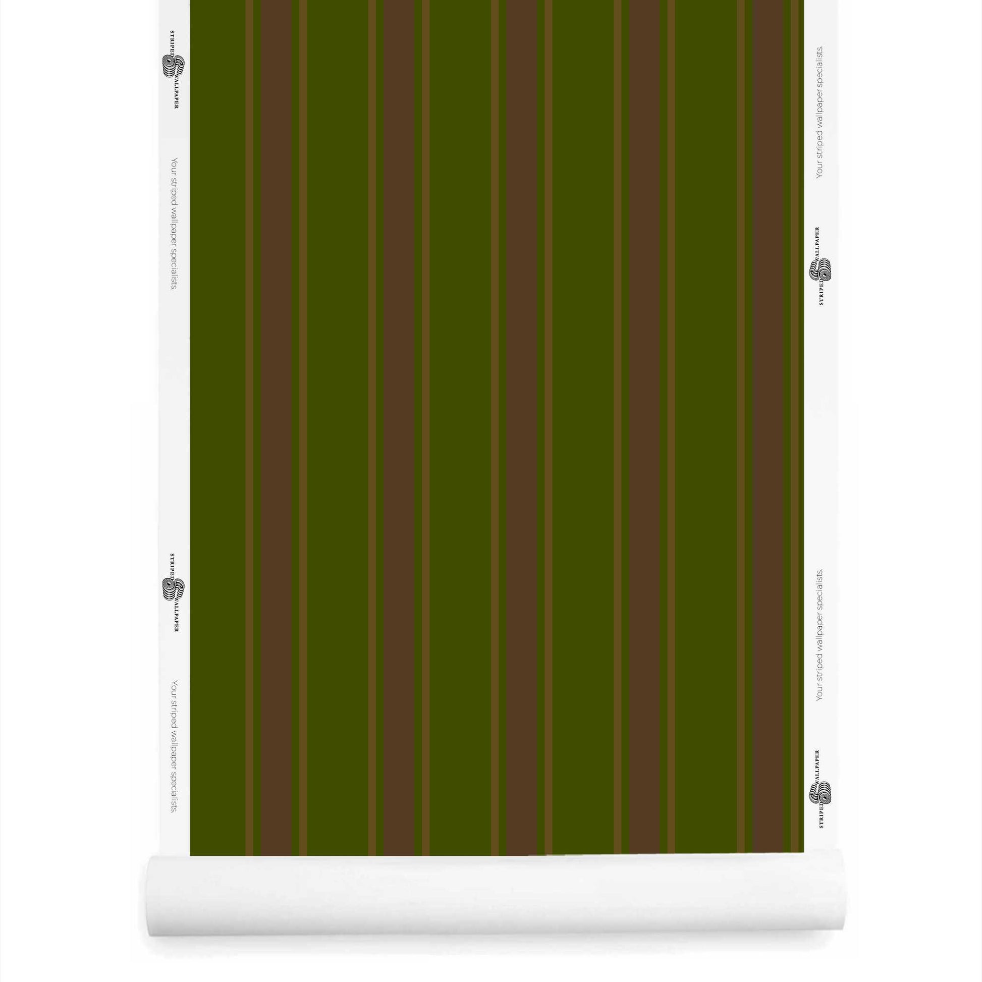 Roll of Green and Brown Striped Wallpaper – La Solana Canopy Mud Chocolate
