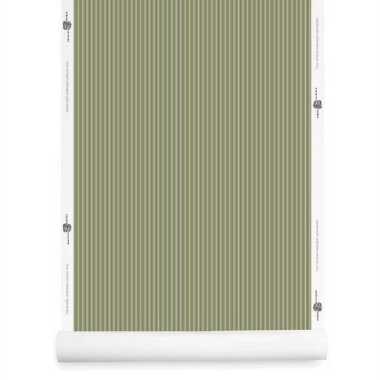 Green and Grey Striped Wallpaper Roll – Meadowbrook Ticking Stripe, Artisan Printed in California