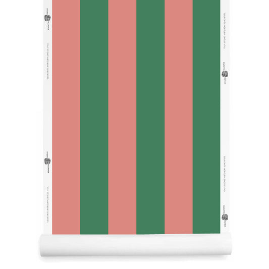 Green and Pink Striped Wallpaper Roll – Grandeur, Printed in California