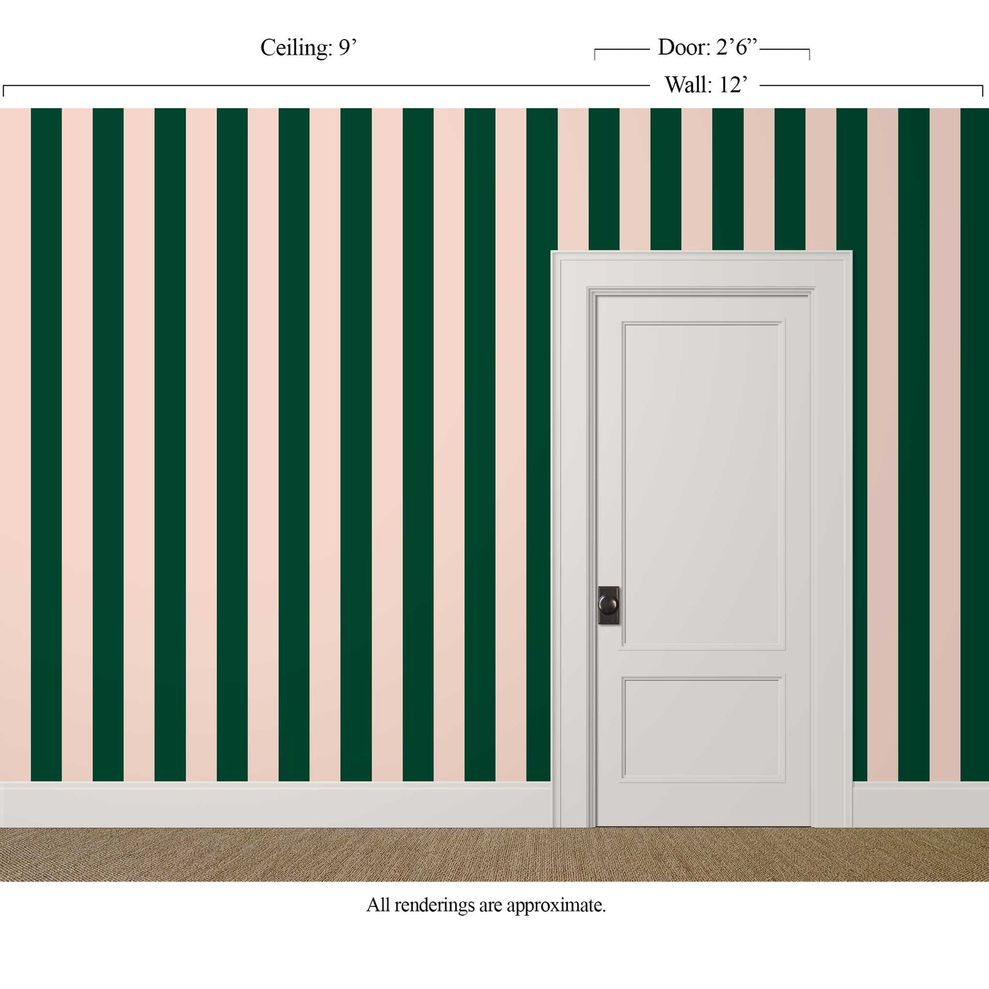 Dark green and pink Striped Wallpapered Room – Grandeur for Beverly Hills Hotel -Inspired Interiors