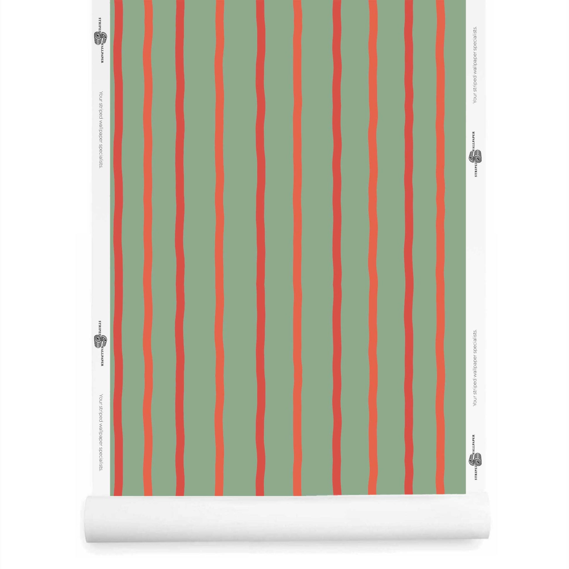 Red and Green Striped Wallpaper Roll – Earlham – Painterly Desert Modern Stripe