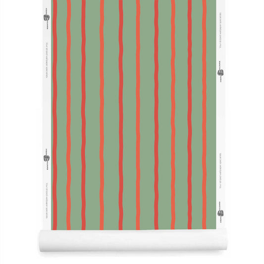 Red and Green Striped Wallpaper Roll – Earlham – Painterly Desert Modern Stripe