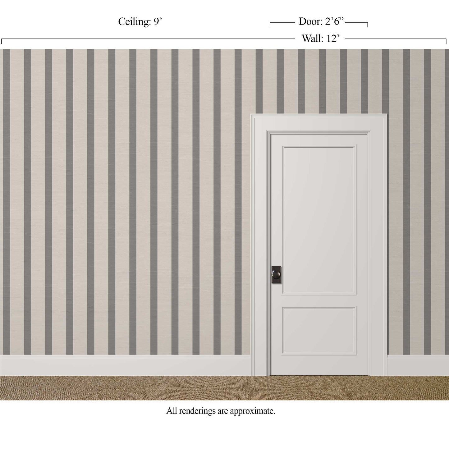 Uneven grey and beige striped wallpaper with silk finish in a refined interior