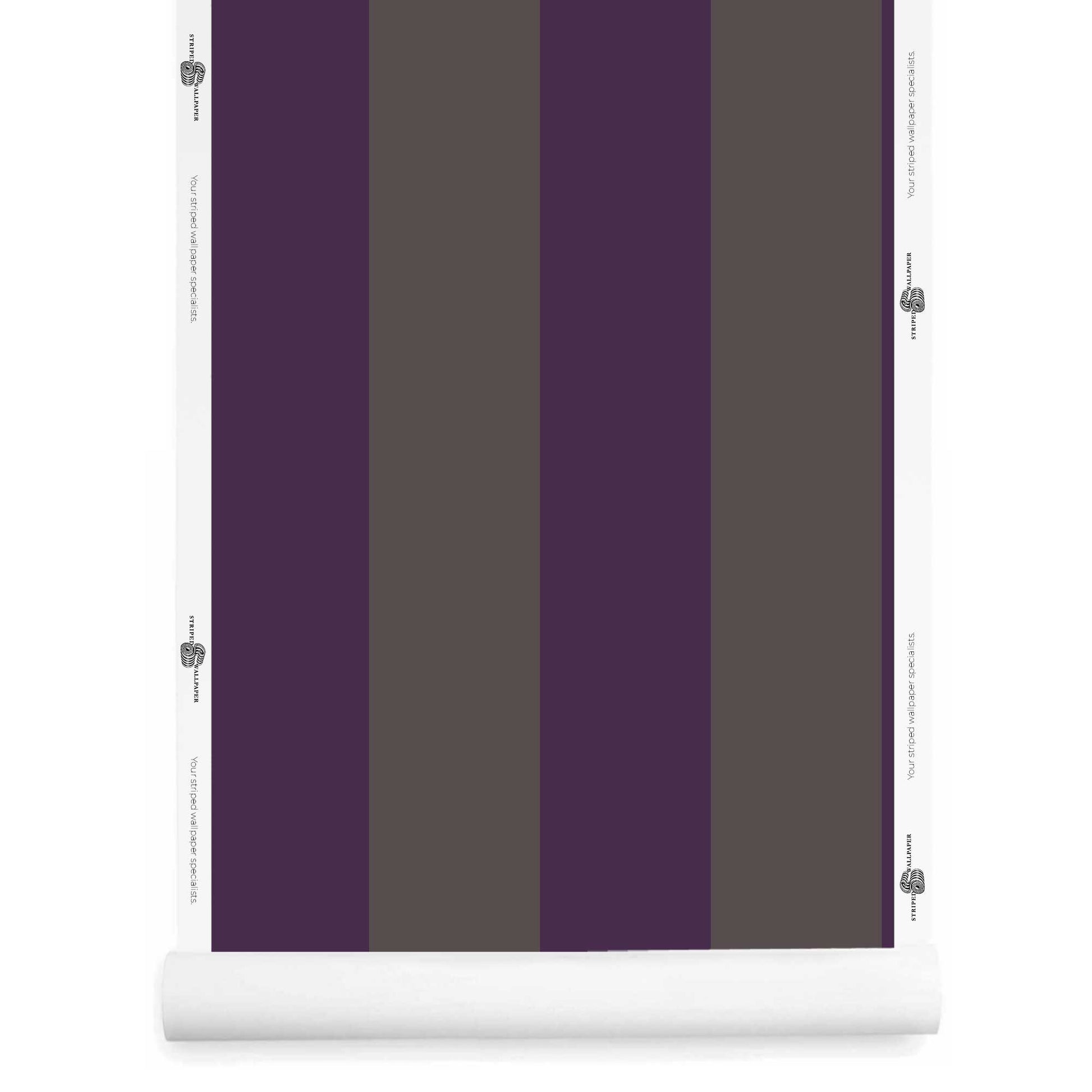 Grey and purple striped wallpaper with wide vertical stripes roll – Emerson Aubergine Plumbed