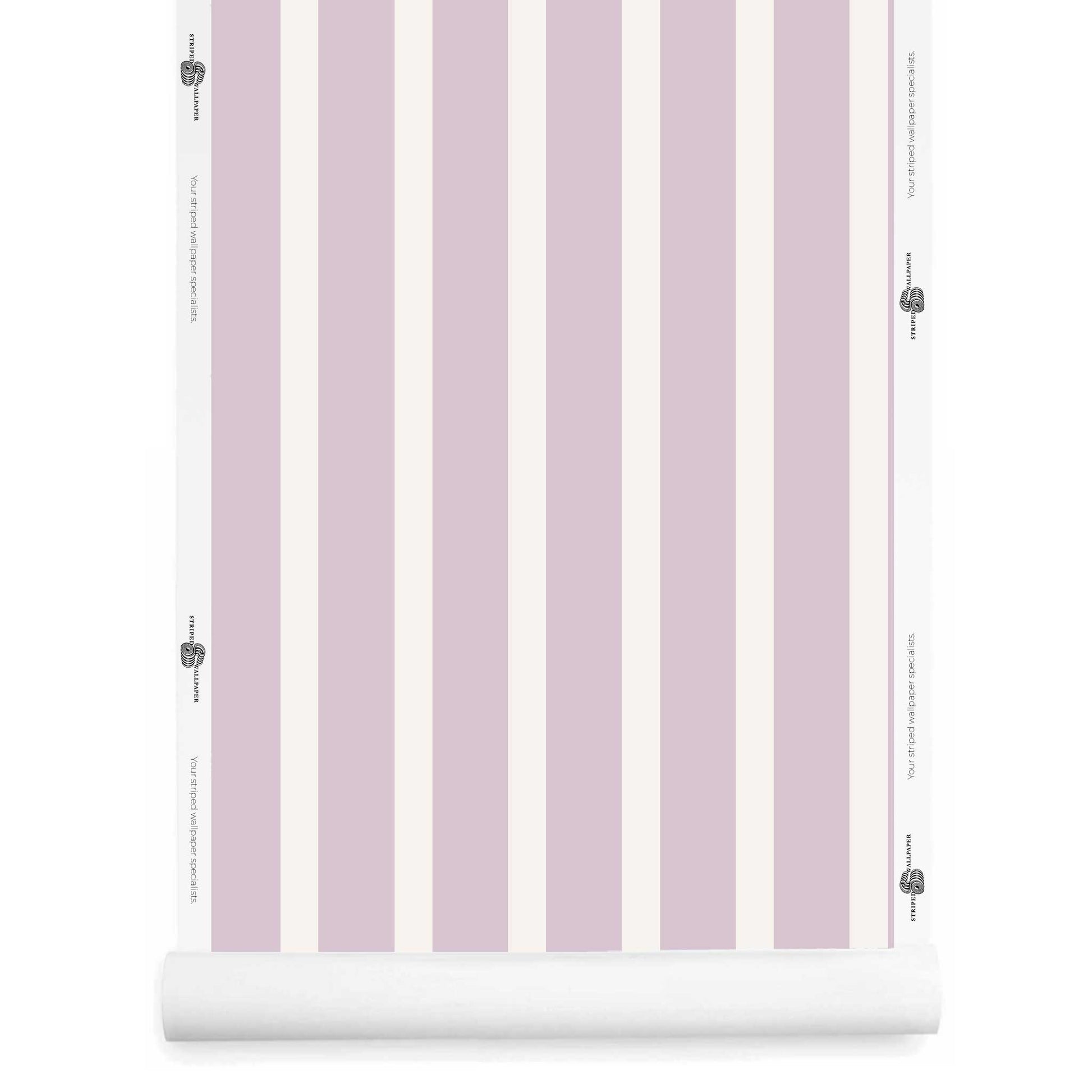ivory and lilac striped wallpaper roll with soft vertical stripes – Morslay Light Violet Ivory