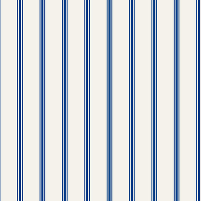 Cobalt ticking stripe wallpaper detail with petite vertical stripes on matte paper