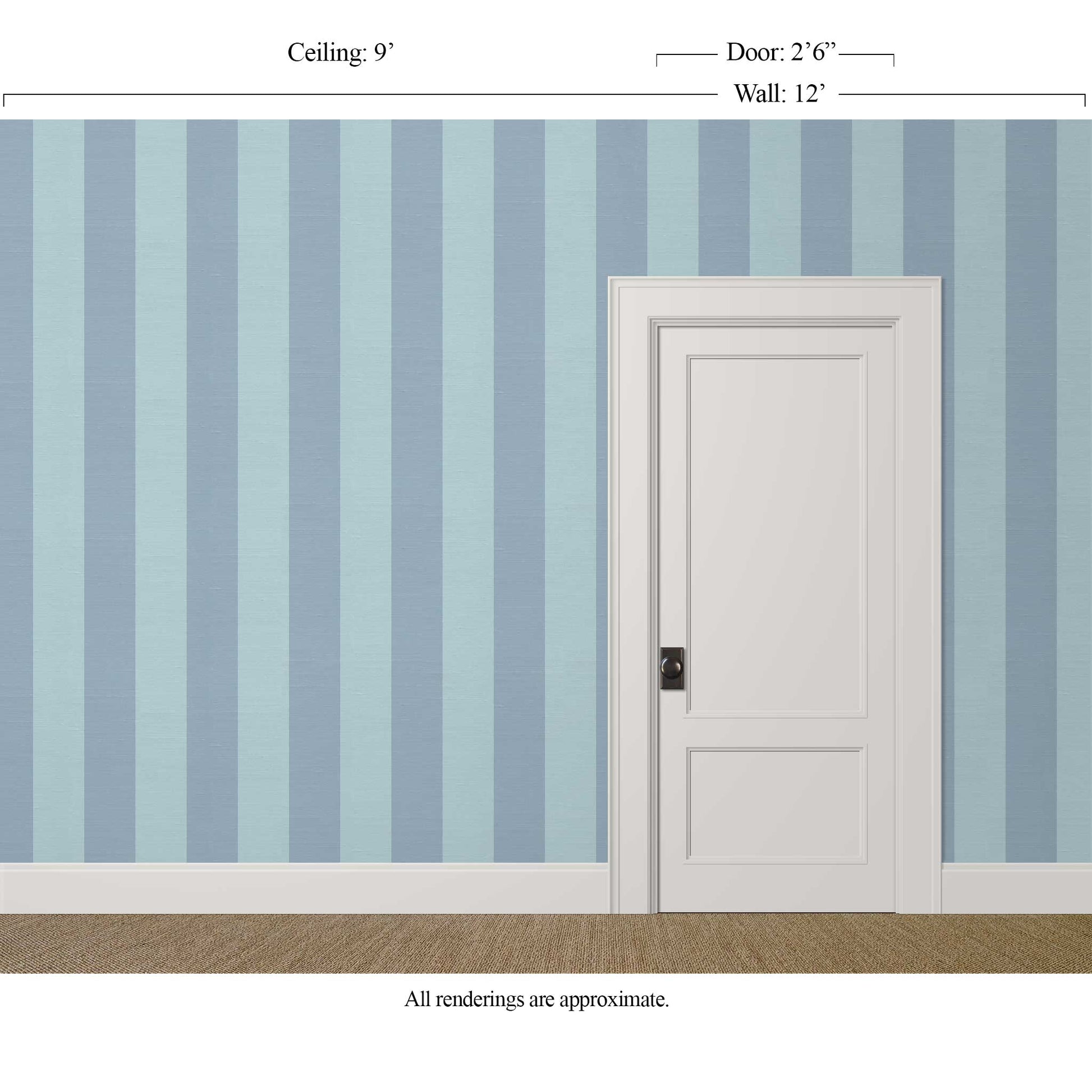 Light blue striped wallpaper with silk finish in an airy interior