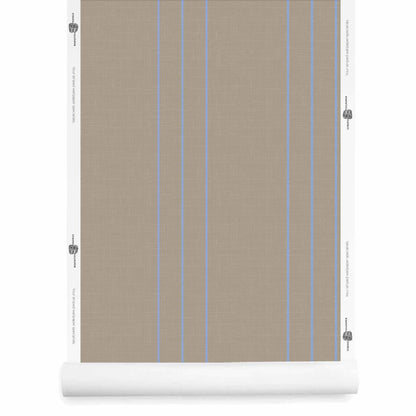 Light brown and blue pinstripe wallpaper roll with linen finish – Arno