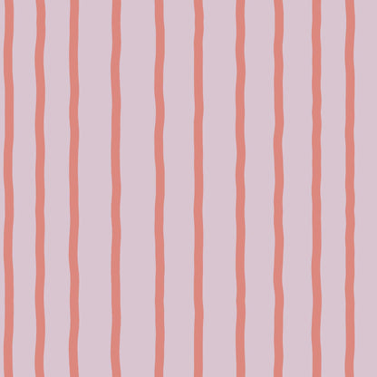 Earlham wallpaper detail – pink wavy stripes on light purple matte ground