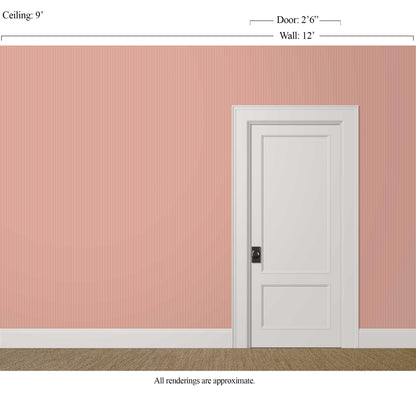 Light red and beige pencil stripe wallpaper in a traditional guest bedroom