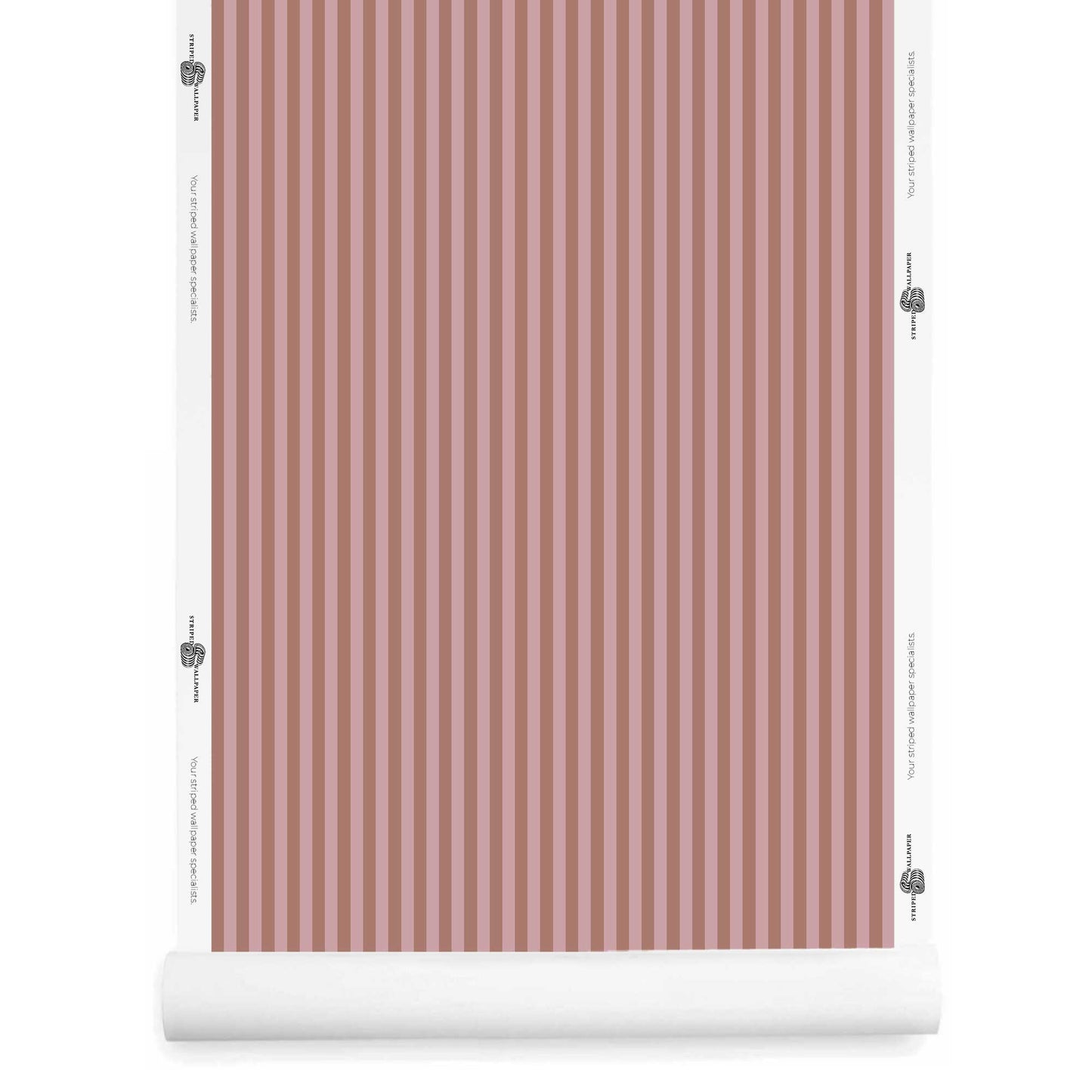 mauve striped wallpaper roll with narrow stripes in mauve and dust