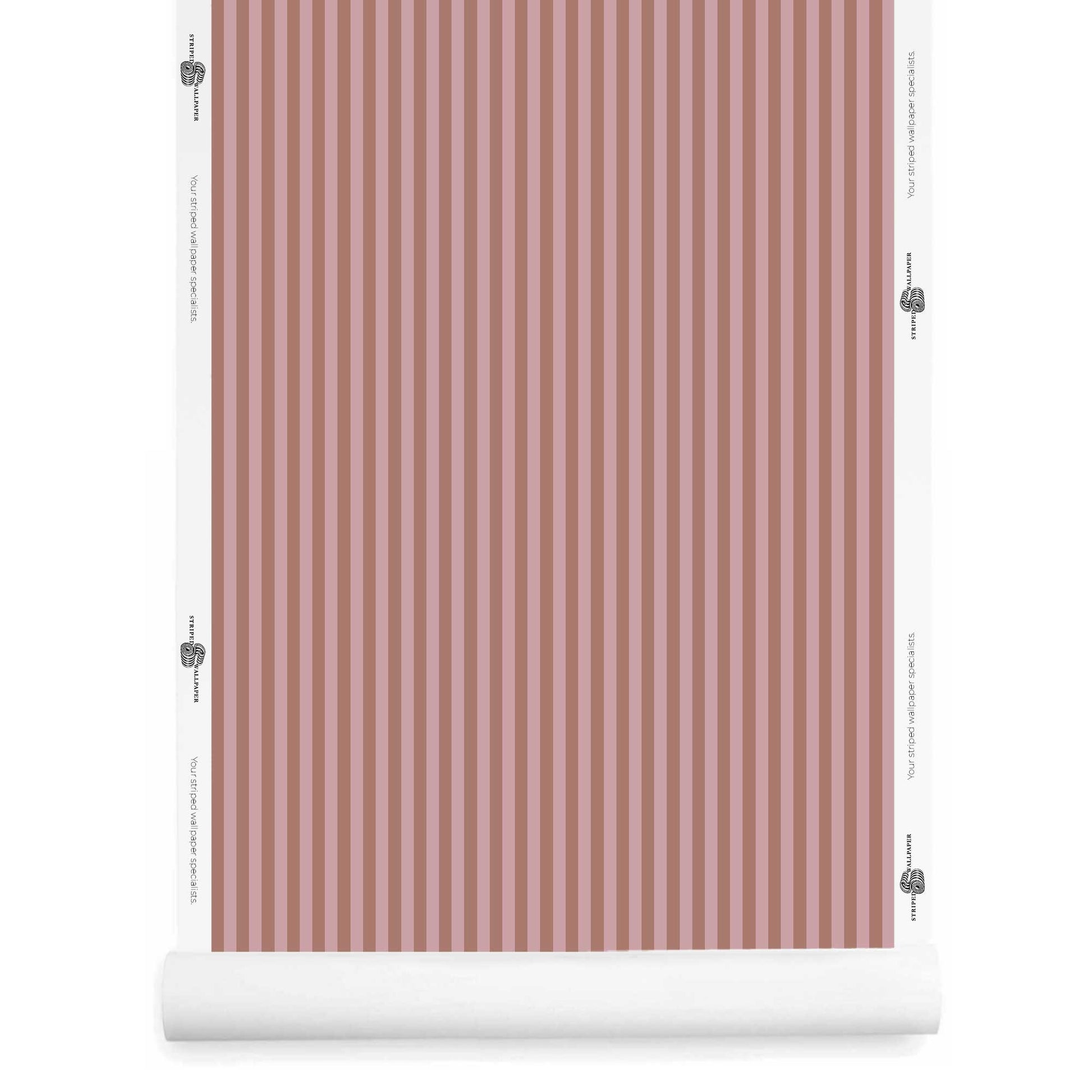 mauve striped wallpaper roll with narrow stripes in mauve and dust