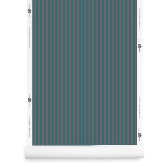 Narrow blue and grey striped wallpaper roll – contemplative moody design