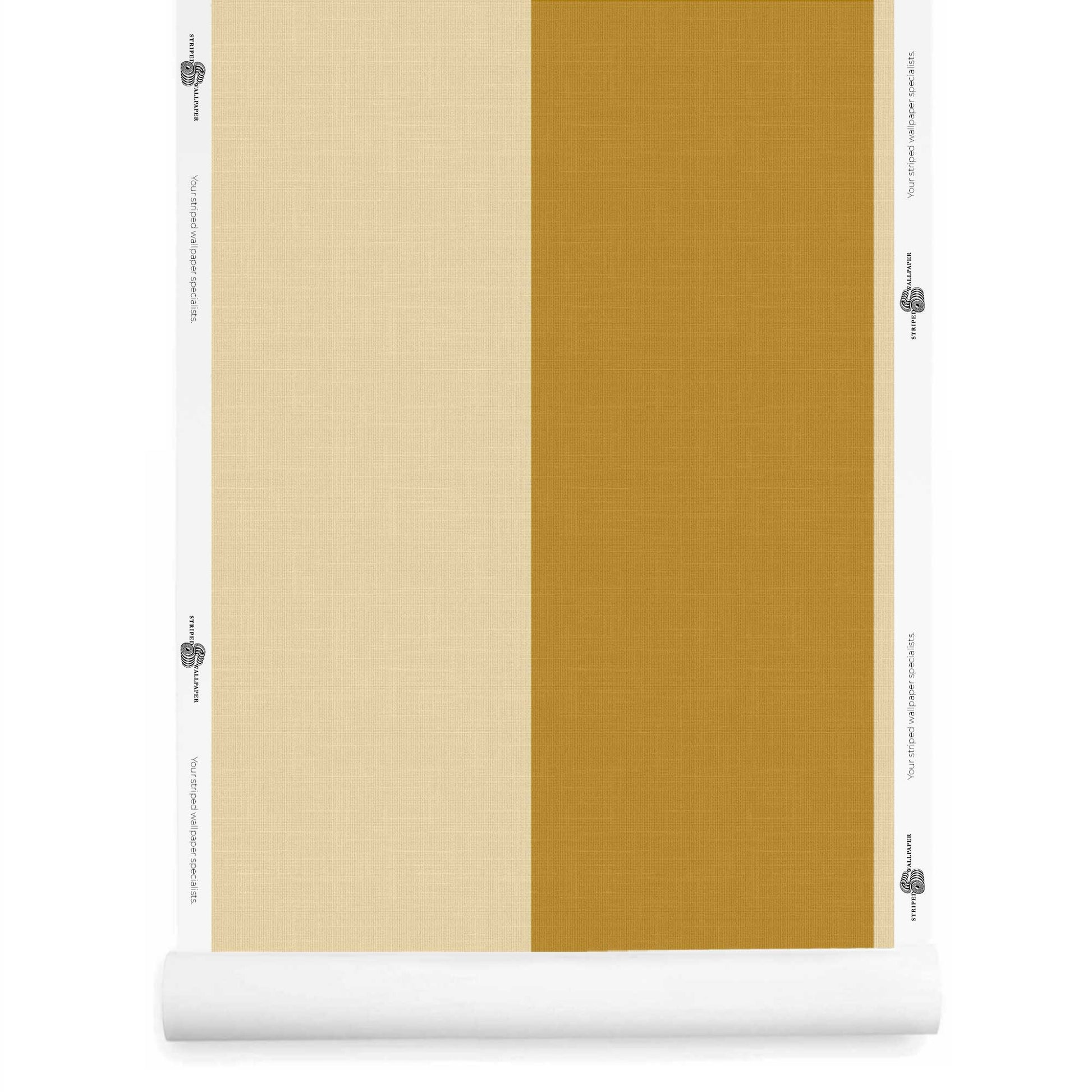 Ochre striped wallpaper with linen finish roll – Lake pattern