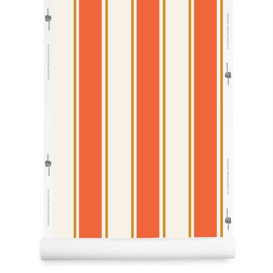 Orange and yellow striped wallpaper roll – Whitfield Warm White Mandarin Villa