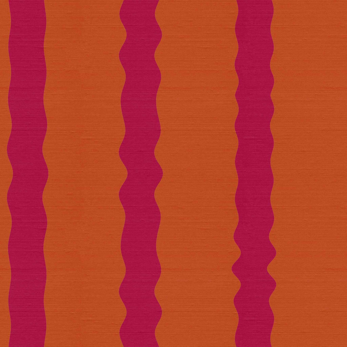 Orange and pink striped wallpaper pattern with silk finish, painterly wavy vertical stripe, Maiden in Persimmon and Crimson Kiss