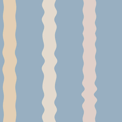 Pale blue and cream wavy stripe wallpaper detail – soft vertical waves