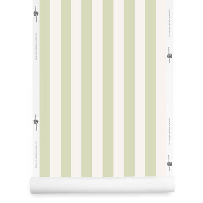 Pale green striped wallpaper roll – Athens pattern in cold glass and ivory