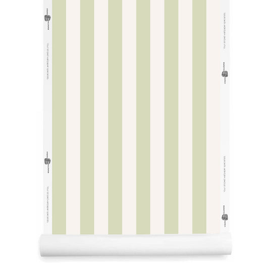 Pale green striped wallpaper roll – Athens pattern in cold glass and ivory