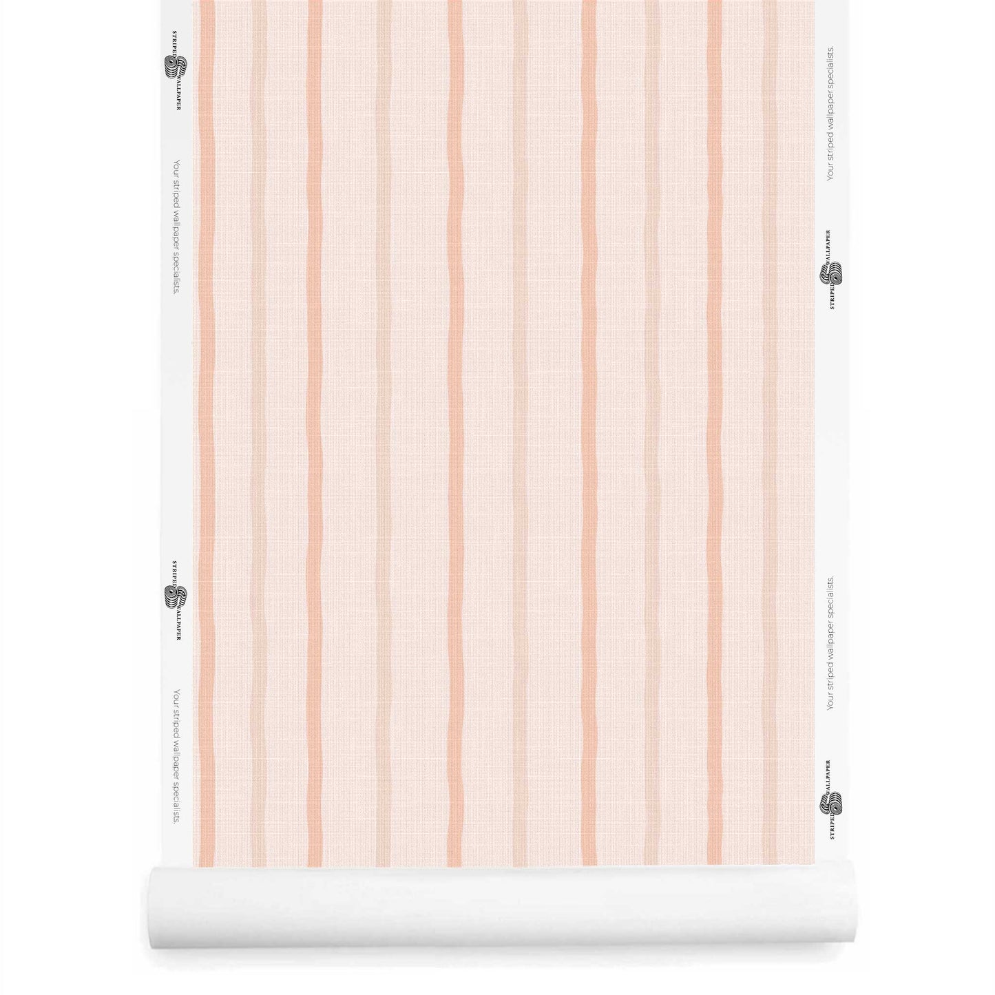 pale pink striped wallpaper roll with linen finish