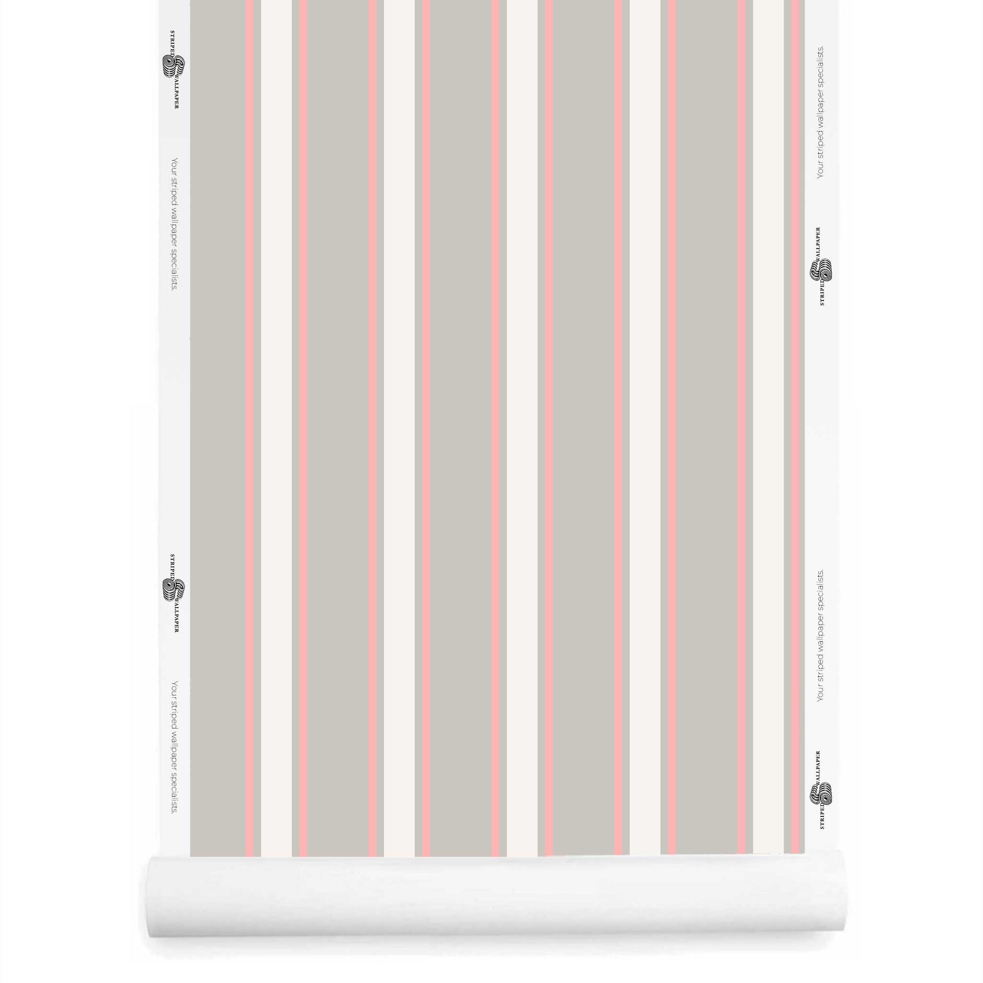 Pink and grey striped wallpaper roll – La Solana
