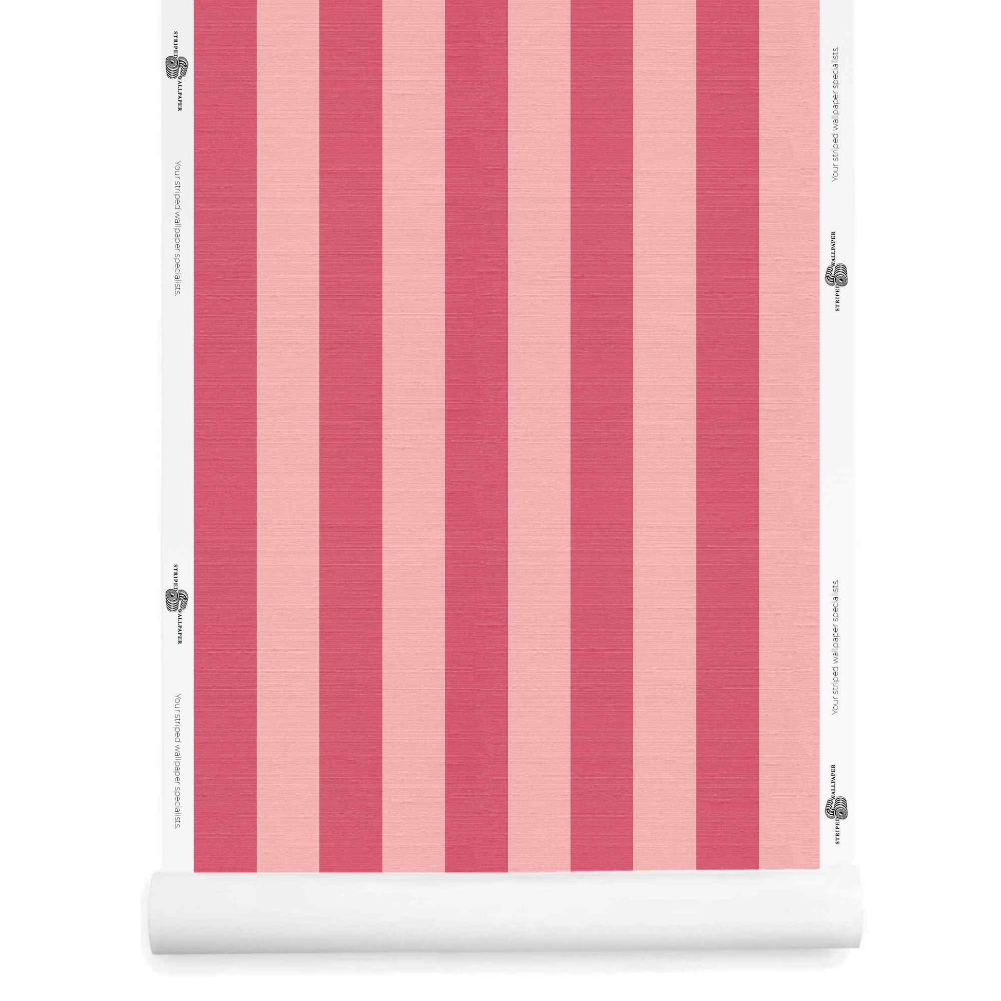 pink stripe wallpaper roll with silk finish in deSsert and piglet