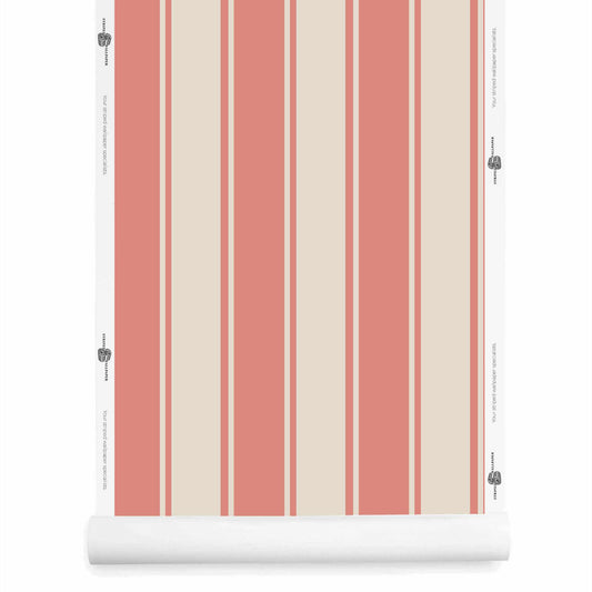 pink and cream striped wallpaper roll in lox and silt