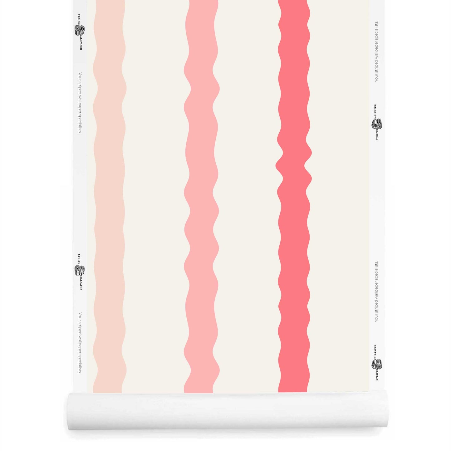 pink and cream wavy striped wallpaper roll